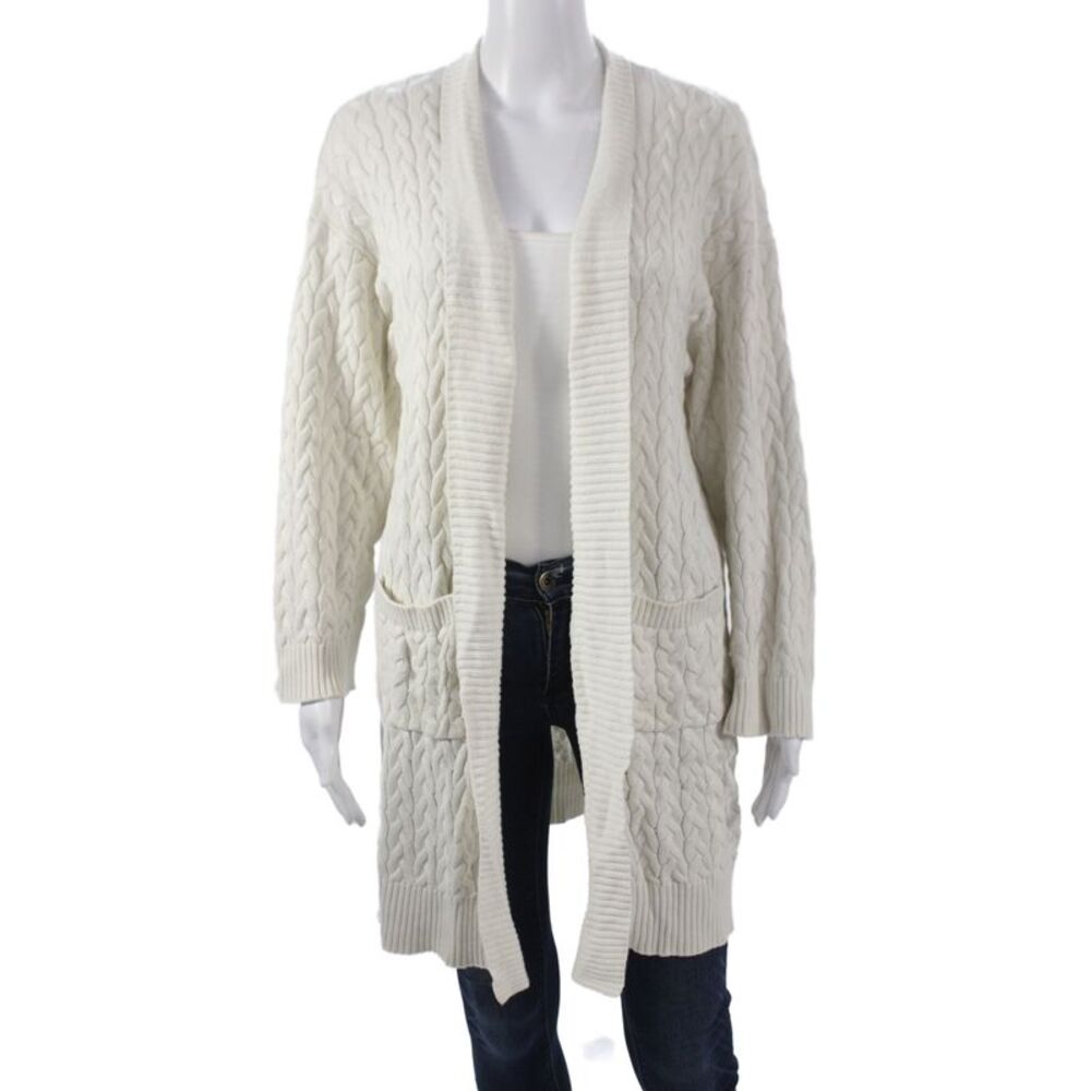Sablyn Unisex Cardigan Sweater White Long Sleeve Cotton Silk Cashmere Size S